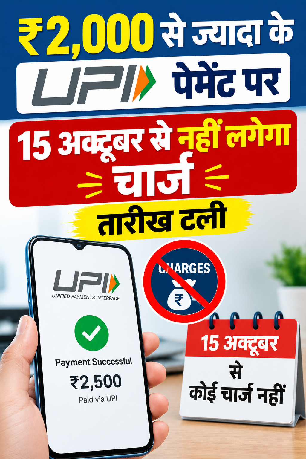 ₹2,000 से ज्यादा के UPI पेमेंट पर 15 अक्टूबर से नहीं लगेगा चार्ज तारीख टली